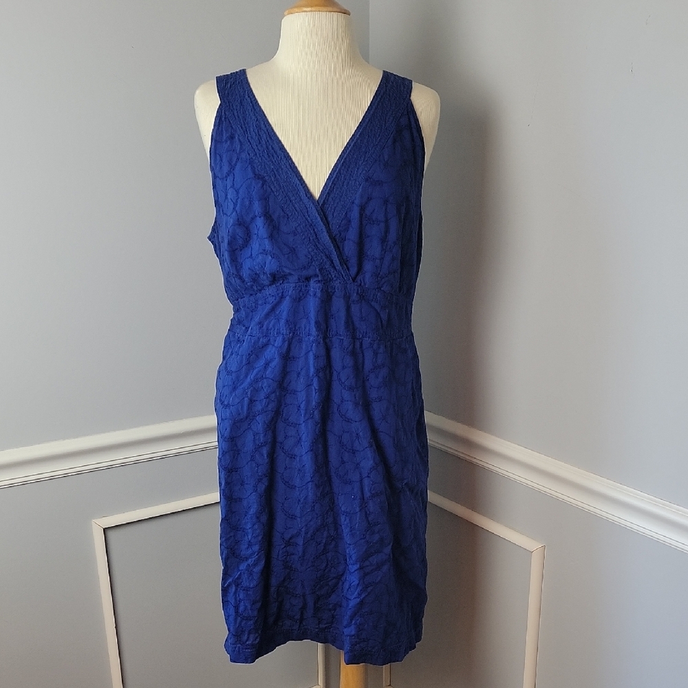 IZOD Blue Floral Eyelet V-Neck Sleeveless Casual Preppy Summer Party Dress 16
